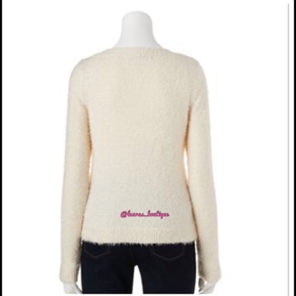 LC LAUREN CONRAD Sweater Crewneck Lurex Wish Long Sleeve Winter White Small - Picture 2 of 3